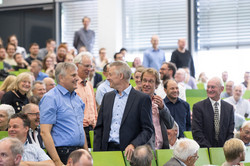Former and current members of the Physics Department Picture of the packed auditorium at the celebration