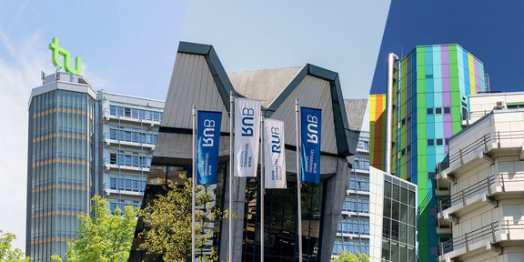 Collage with building of the UA Ruhr Universities